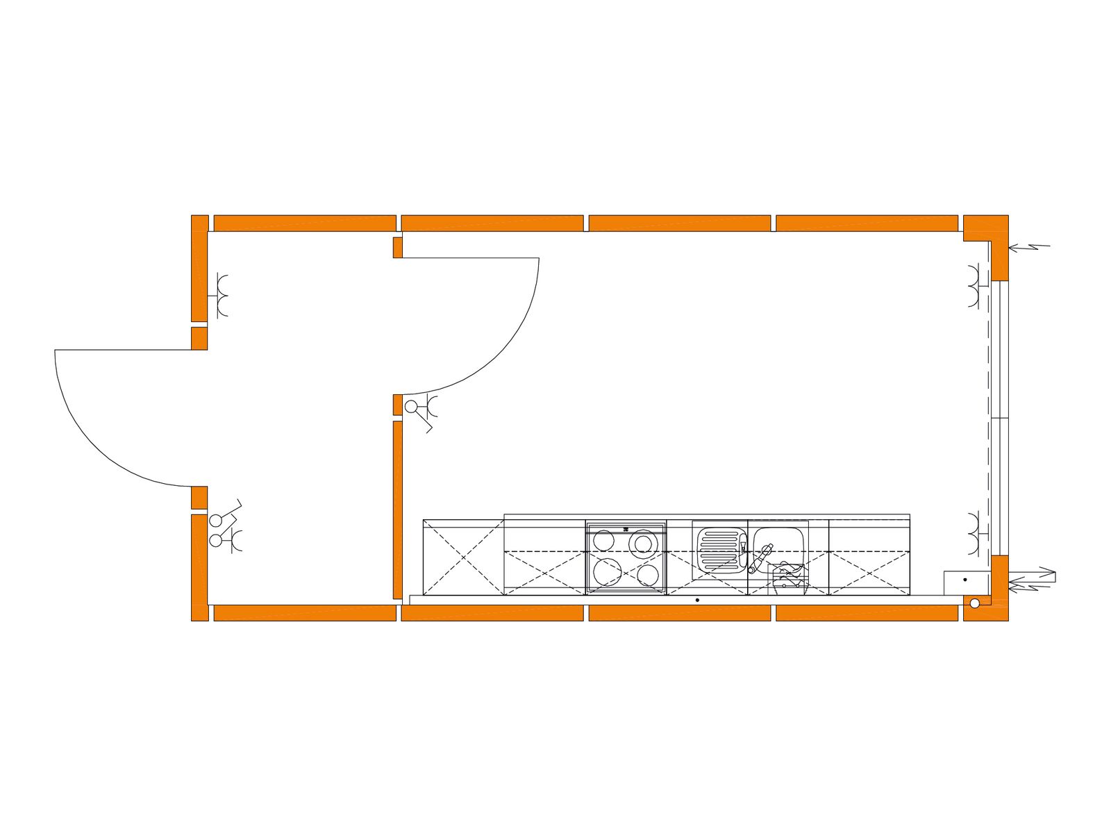 Modular unit, 6 metres, kitchen