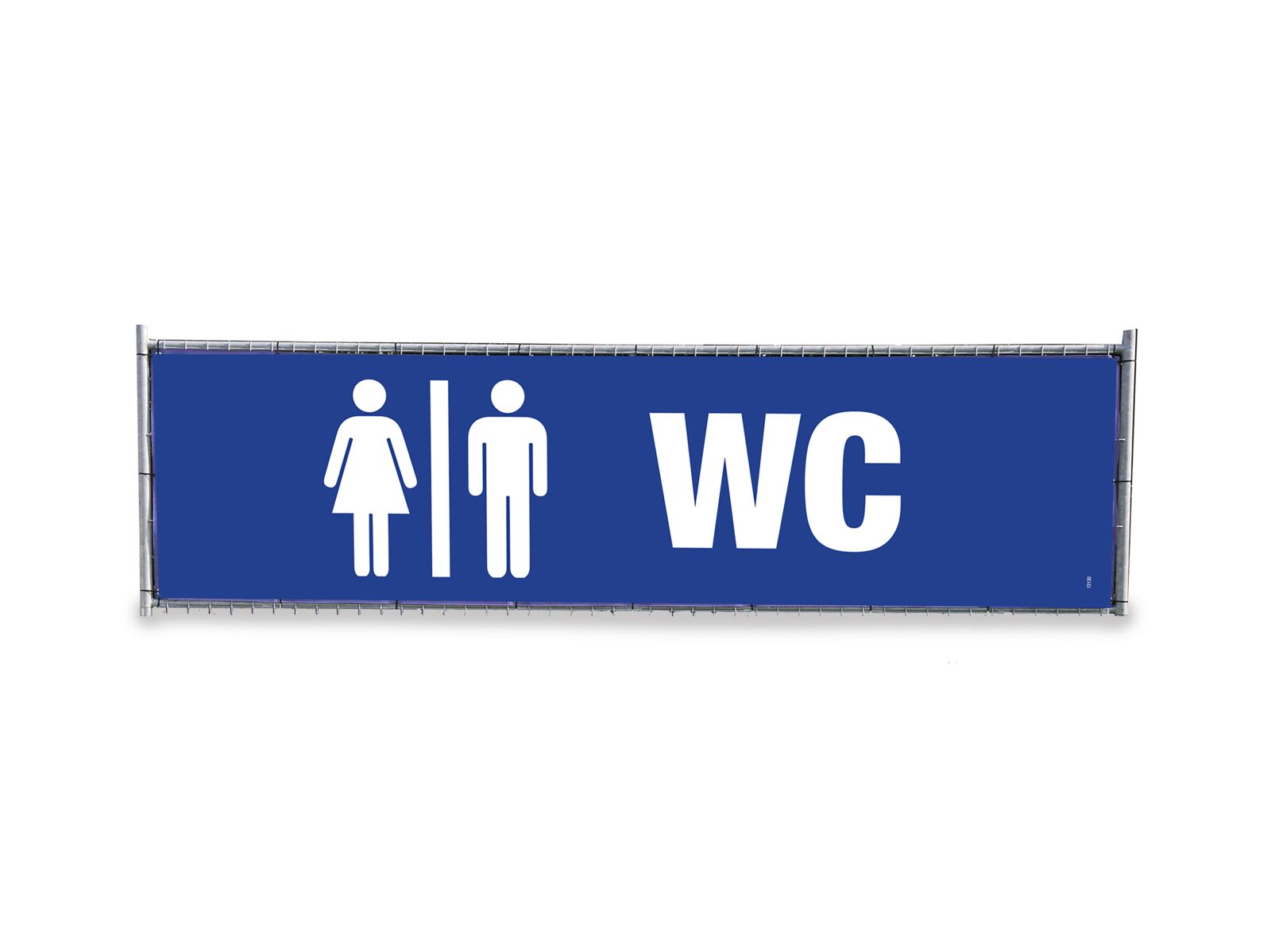 "Toilets" banner for event fence height extension